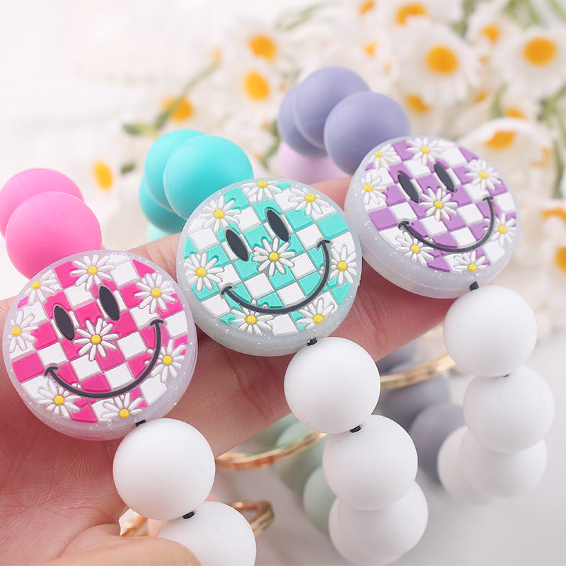 Wholesale 3pcs Cute smiley face silicone bead keychain pendant